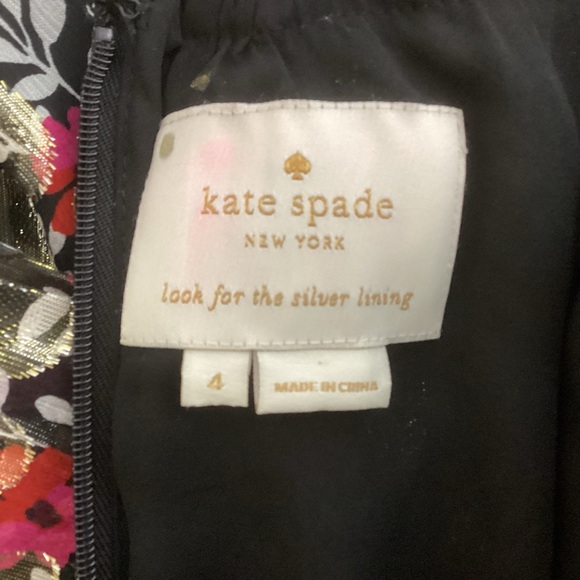 Kate Spade Black Floral Dress Silk Metallic Sz 4 - Picture 10 of 12